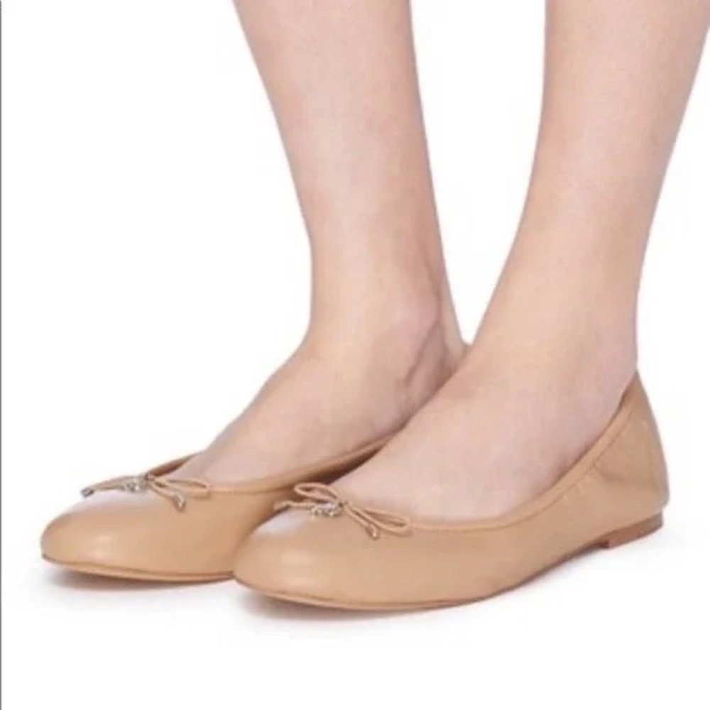 Sam Edelman Felicia Flats 8.5 Beige Leather Ballet Women's Comfort Bow Charm